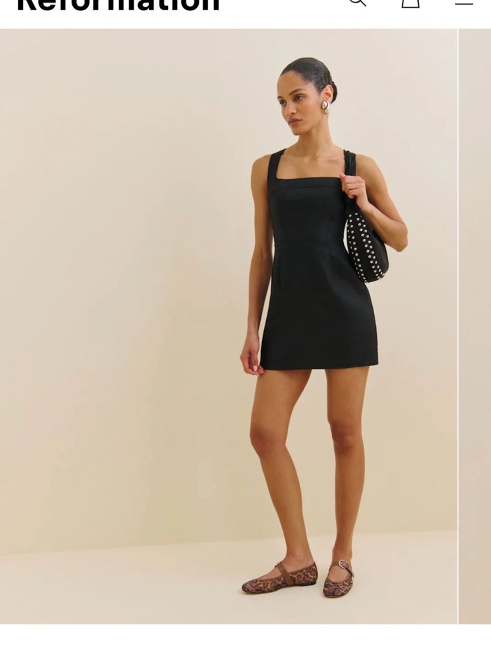 Reformation Black Square-Neck Mini Slip Dress